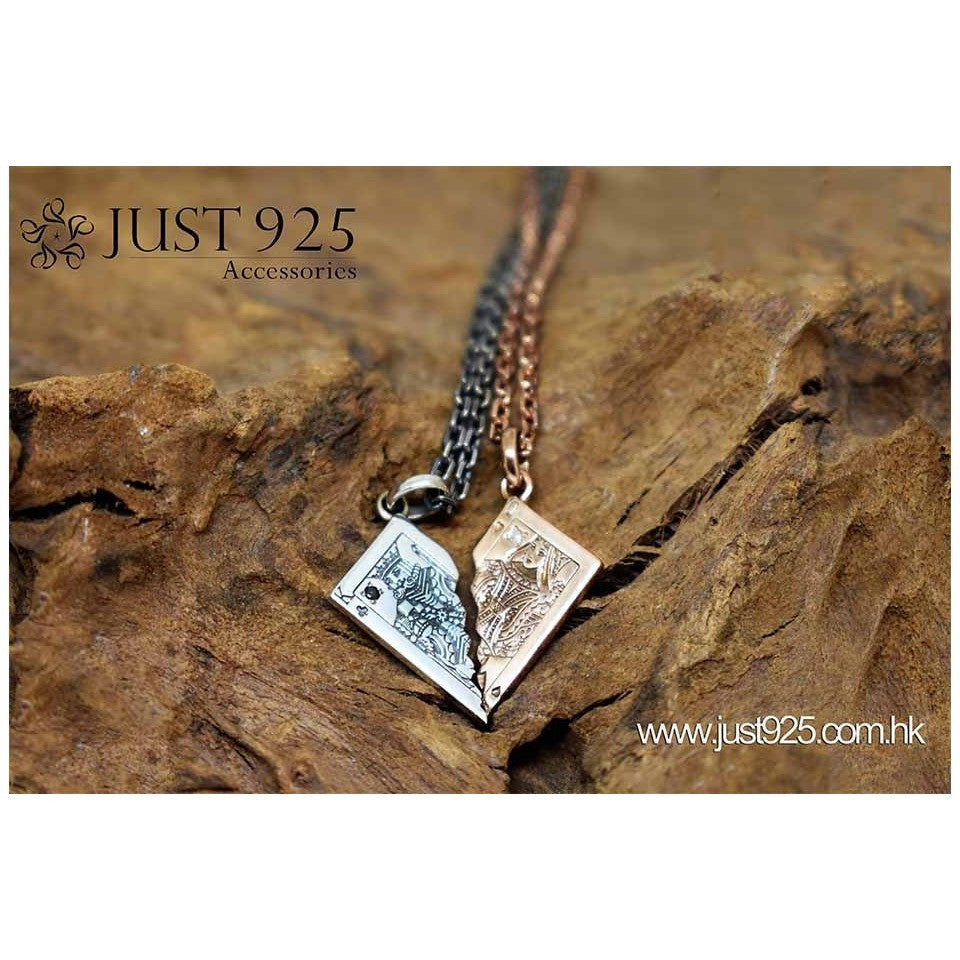 poker silver couple necklace