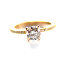 Prong setting silver ring with 6mm CZ & pink gold plating