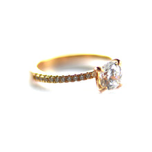 Prong setting silver ring with 6mm CZ & pink gold plating
