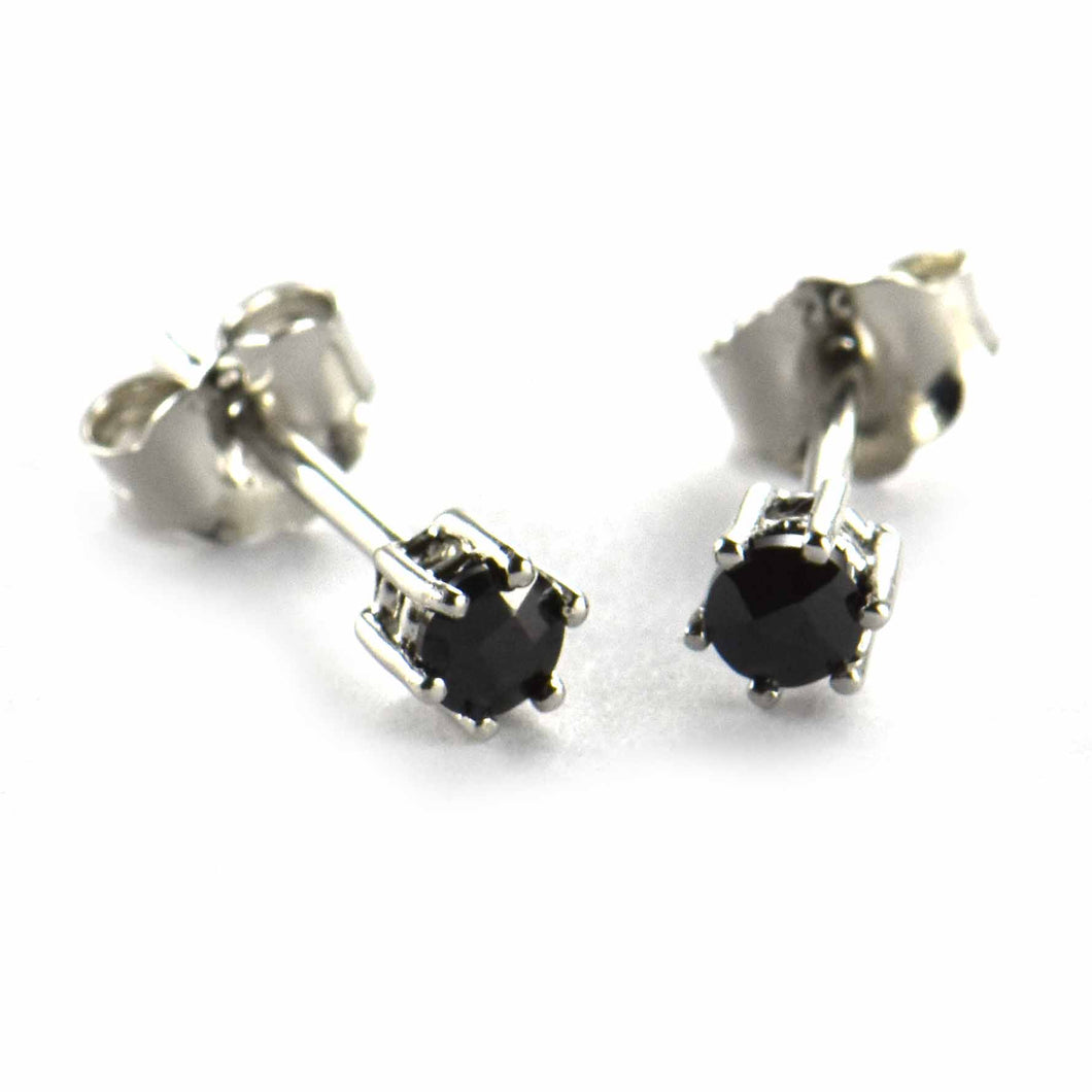 Prong setting silver stud earring with 3mm black CZ