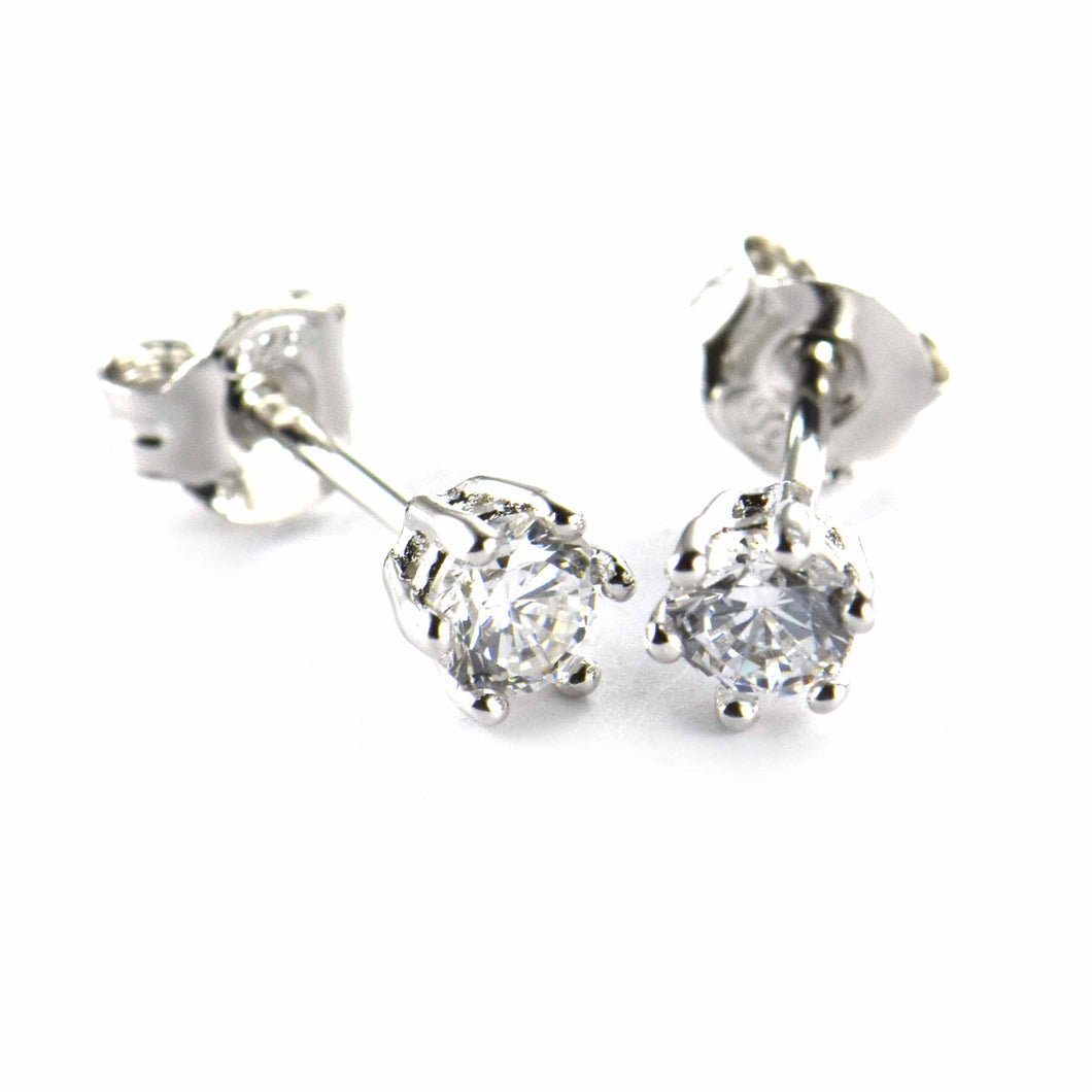 Prong setting stud silver earring with 3mm CZ