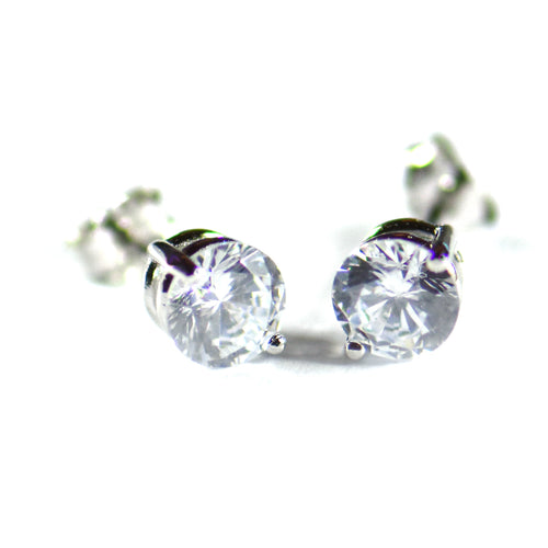 Prong setting silver studs with 6mm CZ & 2 claw