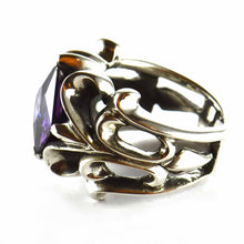 Purple square CZ silver ring