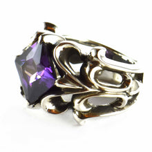 Purple square CZ silver ring