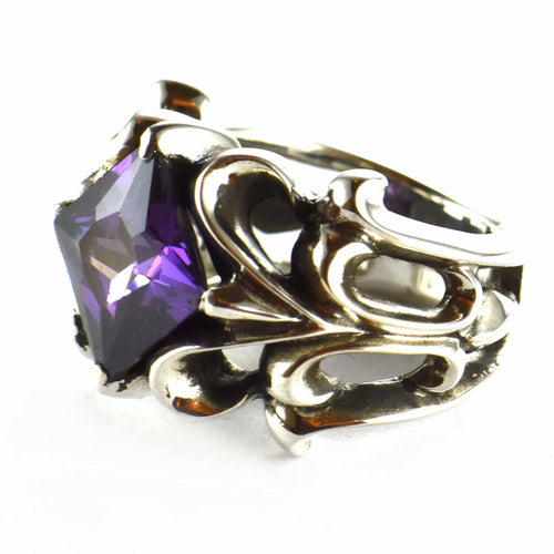 Purple square CZ silver ring