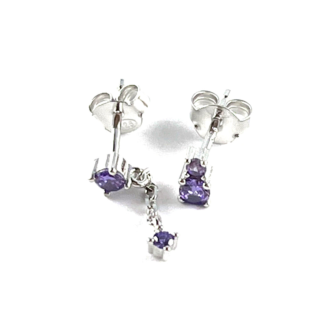 Purple stone & chain stone silver earring