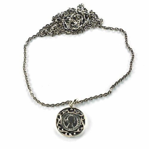 Queen Elizabeth silver necklace with silver oxidizing