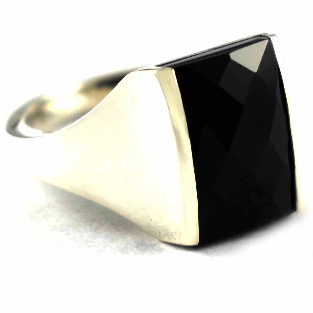 Rectangle onyx  with diamond cut silver ring