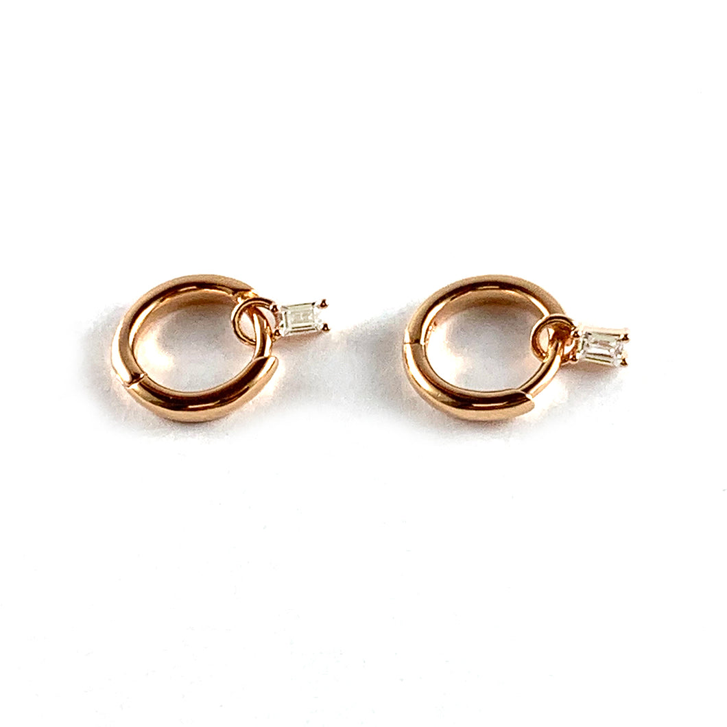 Rectangle CZ silver circle earring with pink gold plating