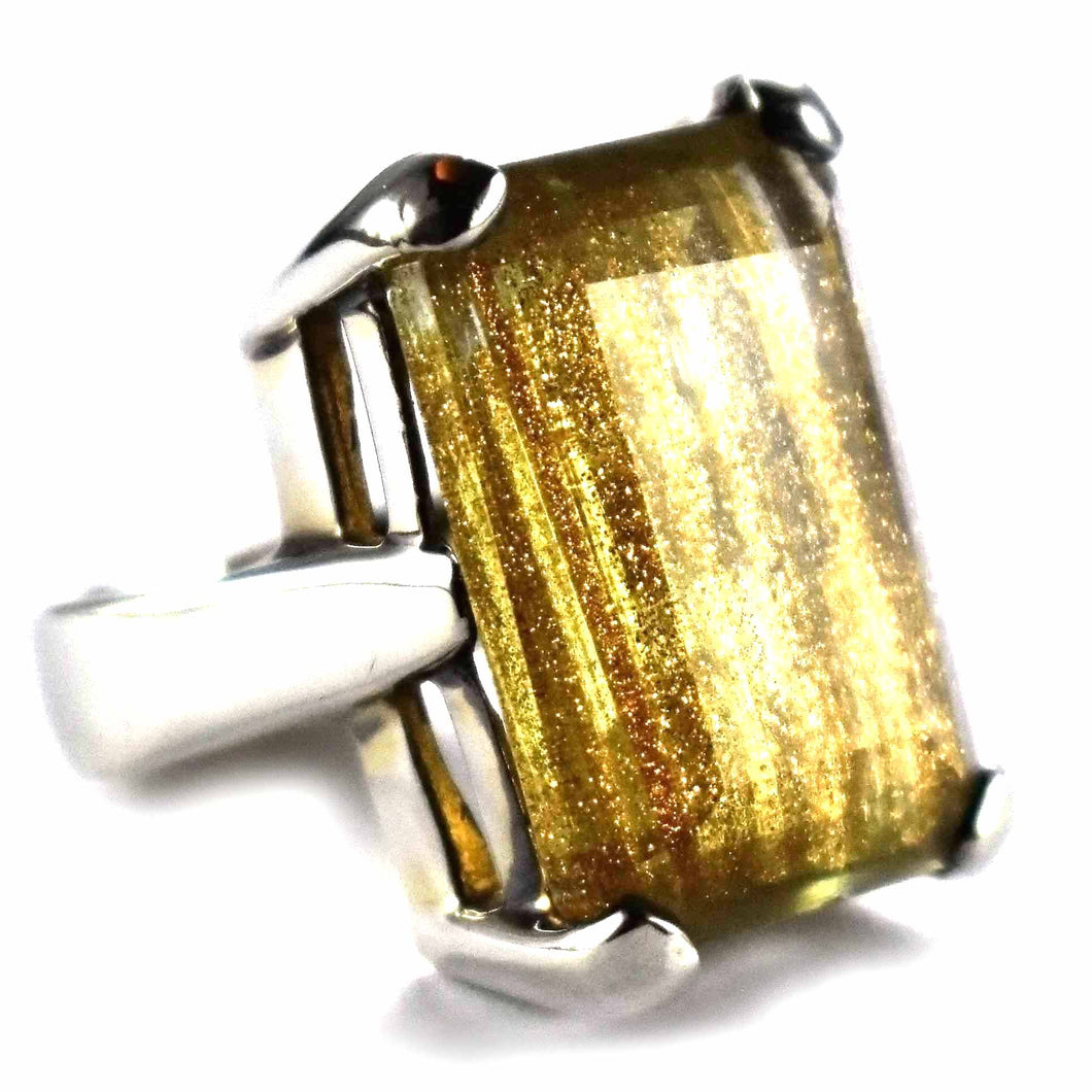 Rectangle blonde crystal silver ring
