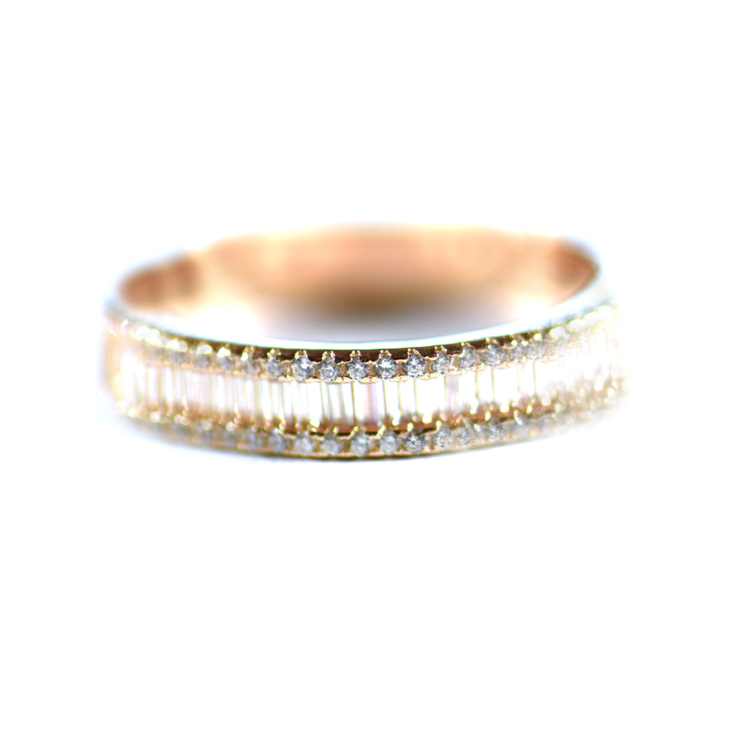 Rectangle & circle CZ silver ring with pink gold plating