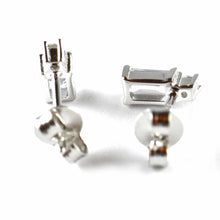 Rectangle & circle white CZ silver studs earring