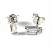 Rectangle & circle white CZ silver studs earring