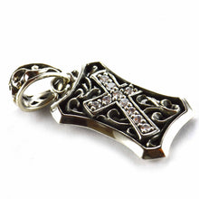 Rectangle silver pendant with cross pattern & white CZ