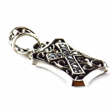 Rectangle silver pendant with cross pattern & black CZ