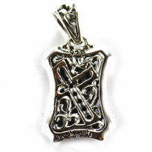 Rectangle silver pendant with cross pattern & black CZ