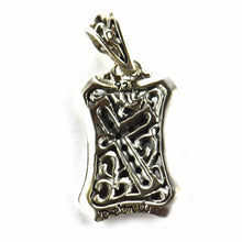 Rectangle silver pendant with cross pattern & white CZ