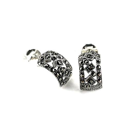 Rectangle silver studs earring with marcasite