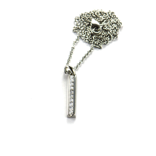 Rectangle stainless steel pendant with white CZ