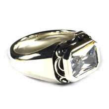Rectangle white stone silver ring