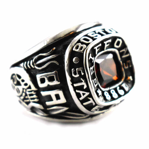 Red cubic zirconia silver school ring