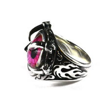 Red eye silver ring with dragon pattern