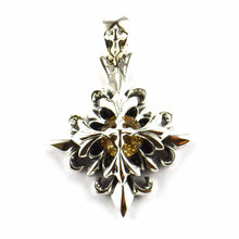 Rhombus silver pendant with cross pattern & champagne CZ