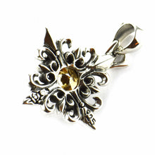 Rhombus silver pendant with cross pattern & champagne CZ