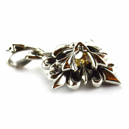 Rhombus silver pendant with cross pattern & champagne CZ