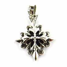 Rhombus silver pendant with cross pattern & dark blue CZ
