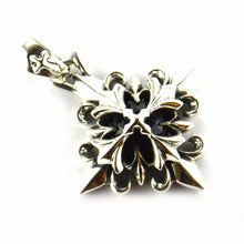 Rhombus silver pendant with cross pattern & dark blue CZ