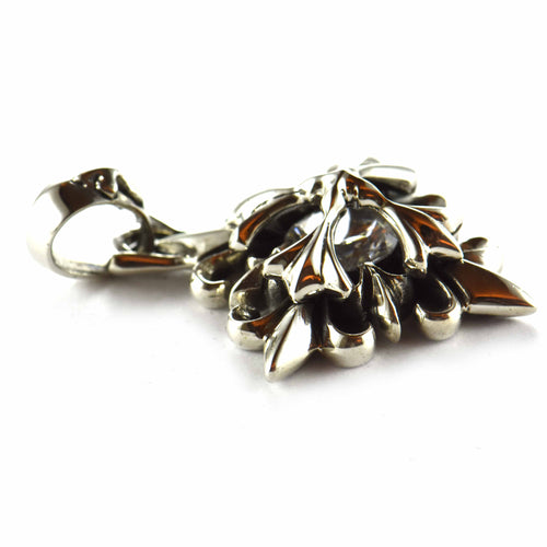 Rhombus silver pendant with cross pattern & white CZ