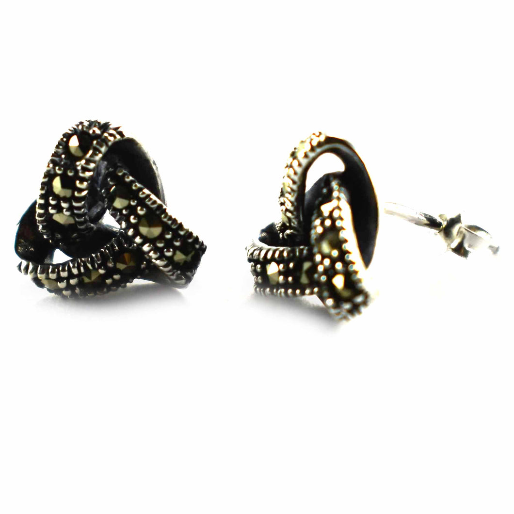 Ribbon silver studs earring with marcasite