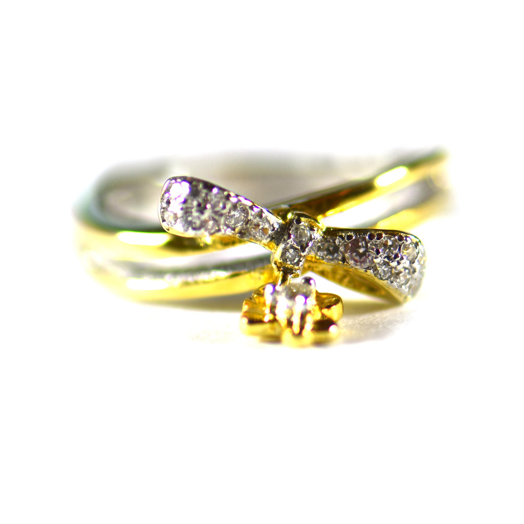 Ribbon & stone silver ring with 18K gold plating