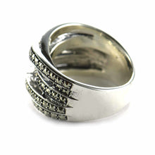 Ribbon pattern silver ring with marcasite & silver oxidize