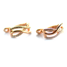 Ribbon silver earring with CZ & pink gold plating