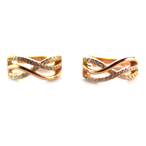 Ribbon silver earring with CZ & pink gold plating