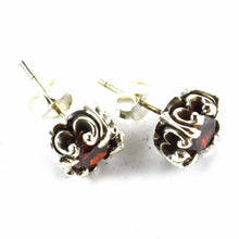 Rivet silver studs earring with red CZ