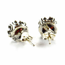 Rivet silver studs earring with red CZ