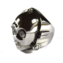 Robot silver ring with black rhodium plating