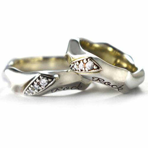 Rock silver couple ring with white cubic zirconia