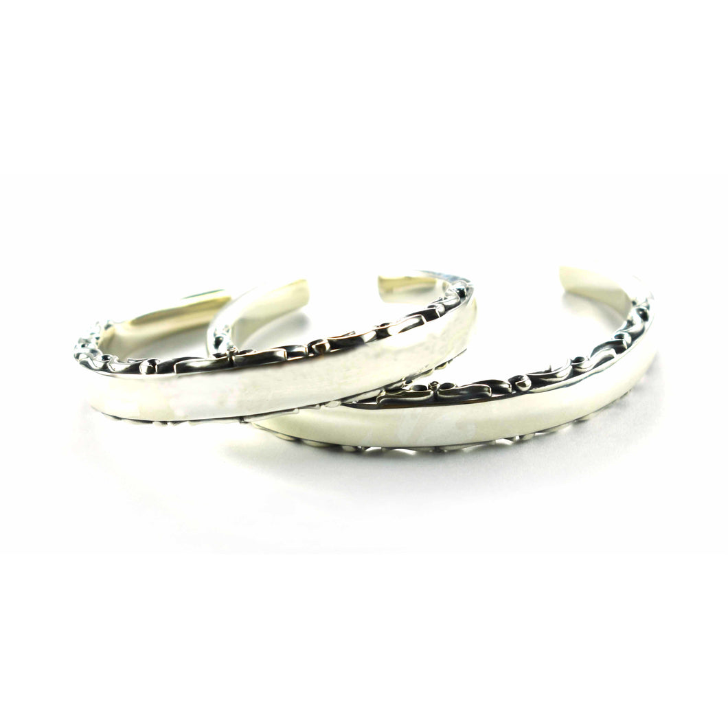 Rock style silver couple bangle with silver oxidizing
