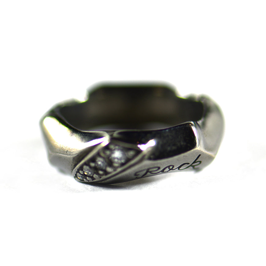 Rock silver ring with CZ & black rhodium plating