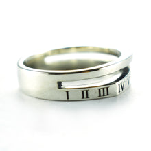 Roman numerals square shape silver couple ring