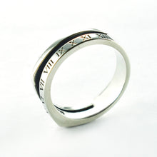 Roman numerals square shape silver couple ring