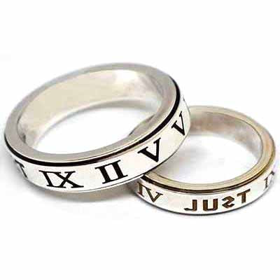 Roman numerals silver couple ring