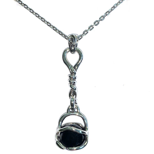 Rope silver pendant with black ball CZ