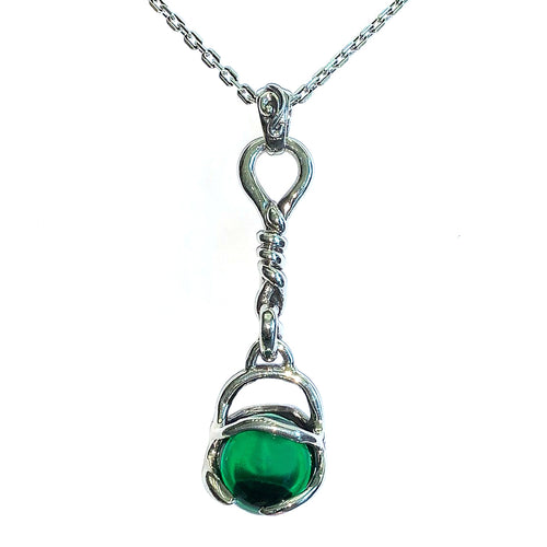 Rope silver pendant with green ball CZ