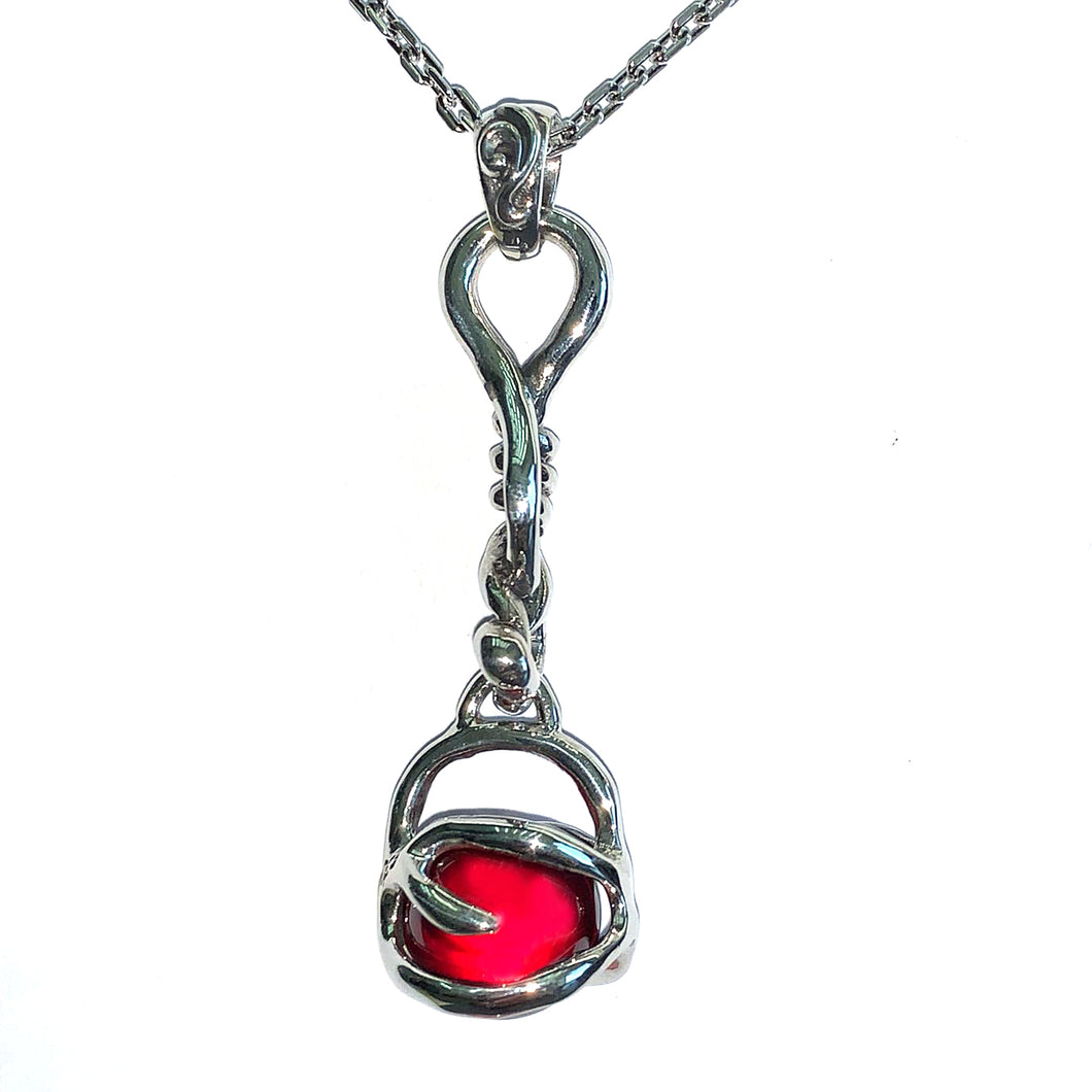Rope silver pendant with red ball CZ
