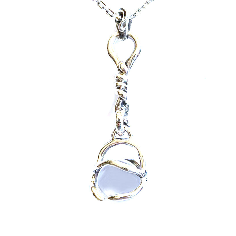 Rope silver pendant with white ball CZ
